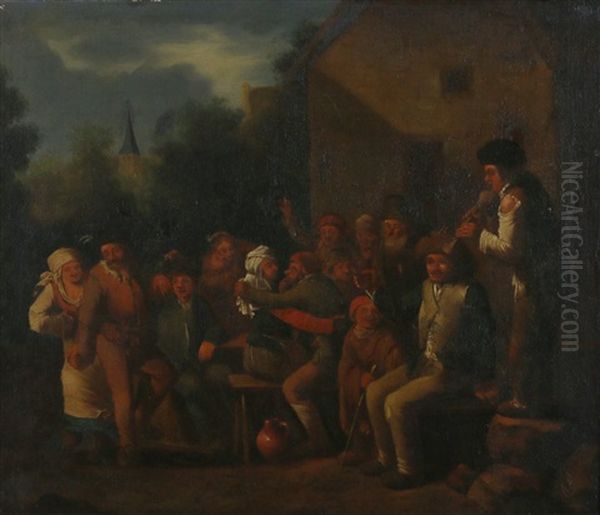 Boerentafereel Met Feest Vierende Mensen Voor Een Herberg Oil Painting by Pieter de Bloot