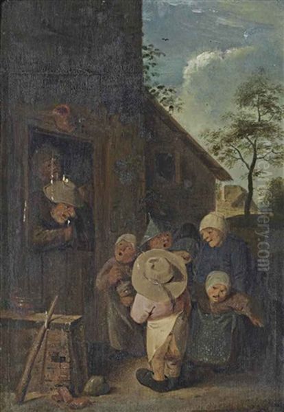 Peasants Making Music Outside An Inn In A Village Oil Painting by Pieter de Bloot