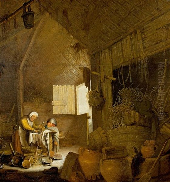 Im Stall Oil Painting by Pieter de Bloot