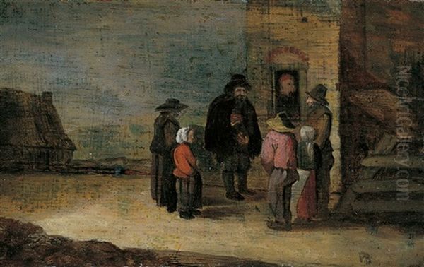 Peasants In Front Of A House Oil Painting by Pieter de Bloot