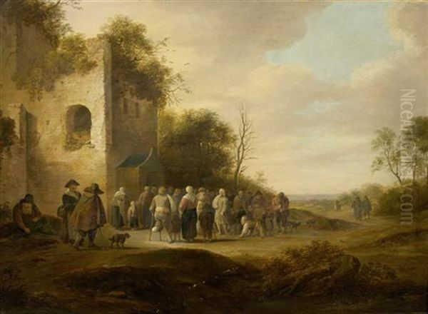 Dorfbewohner Vor Einer Kirche Oil Painting by Pieter de Bloot