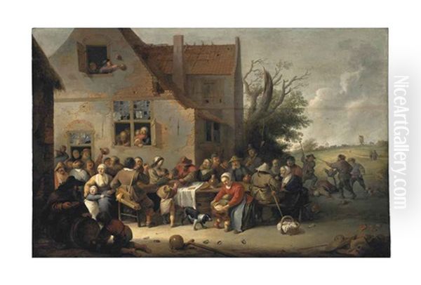 Peasants Making Merry Outside An Inn Oil Painting by Pieter de Bloot