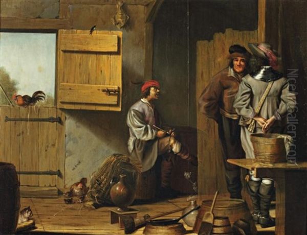 Scene De Taverne (in 3 Parts) Oil Painting by Pieter de Bloot