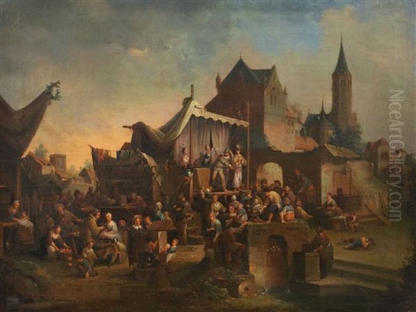 Marktszene Mit Wanderbuhne Oil Painting by Pieter de Bloot