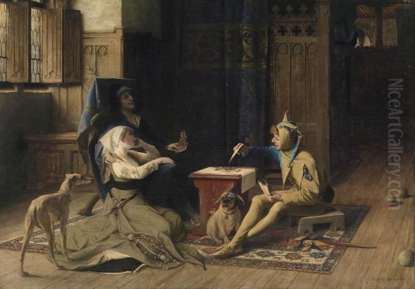 Charles Vi. The Madking Playing Cards With His Court Jesters. Odette De Champdivers Bythe King