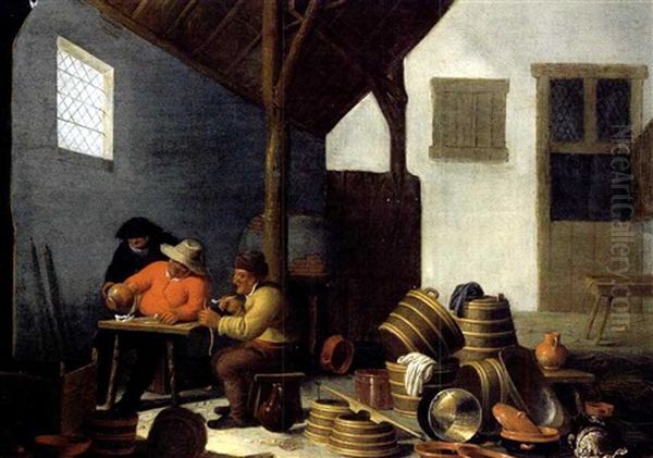 Zechende Bauern In Einer Scheune Oil Painting by Pieter de Bloot