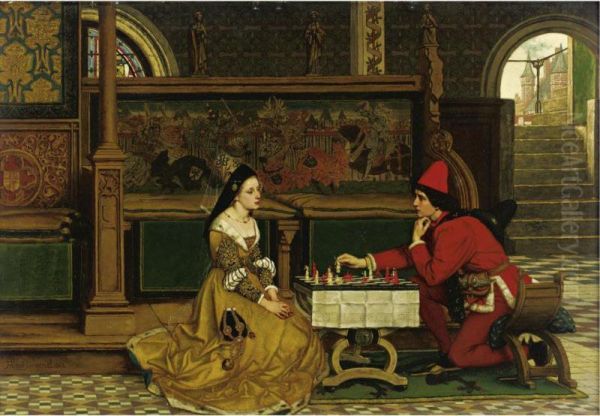 His Move Oil Painting by Albrecht Frans Lieven Vriendt