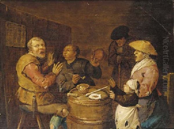 Peasants Drinking And Smoking In A Tavern Oil Painting by Pieter de Bloot