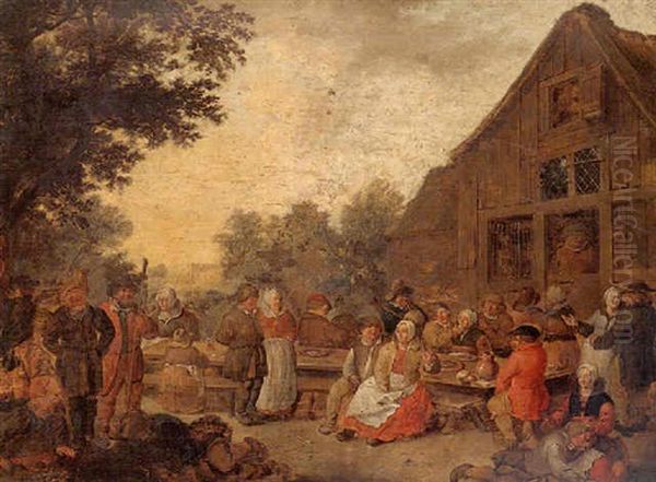 Peasants Feasting Outside A Tavern Oil Painting by Pieter de Bloot