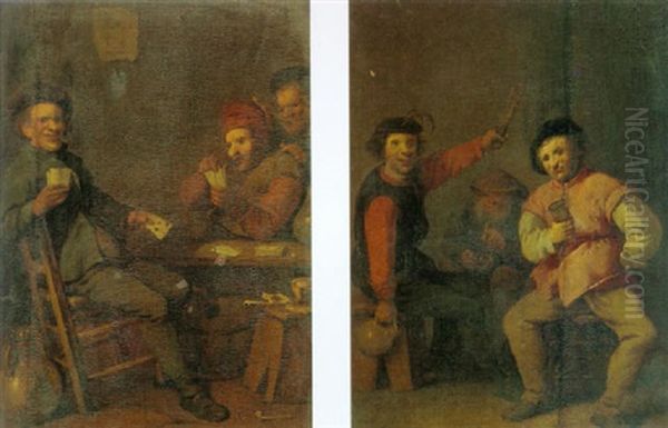 Peasants Playing Cards In An Inn Oil Painting by Pieter de Bloot