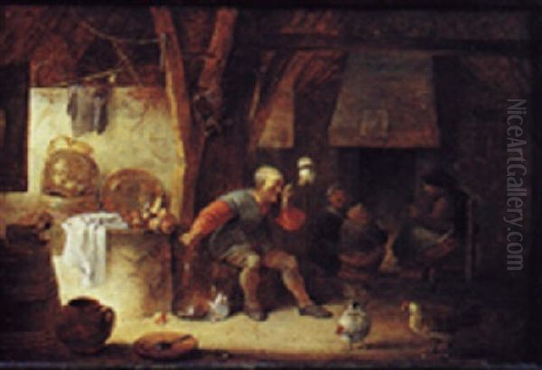 Scene D'interieur Paysan Oil Painting by Pieter de Bloot