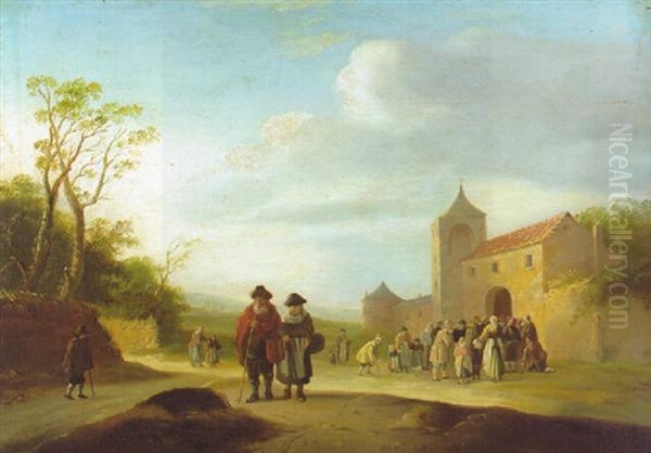 Almosenverteilung Vor Einem Landlichen Kloster Oil Painting by Pieter de Bloot