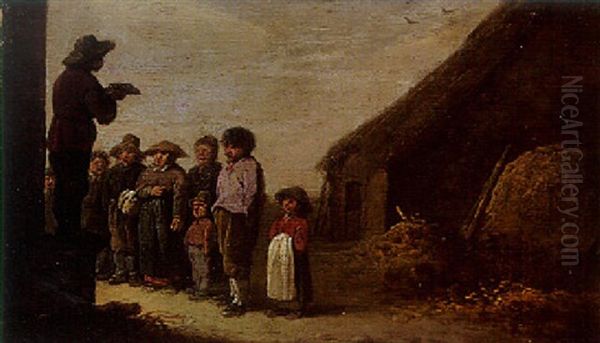 A Man Addressing A Group Of Peasants By A Barn Oil Painting by Pieter de Bloot