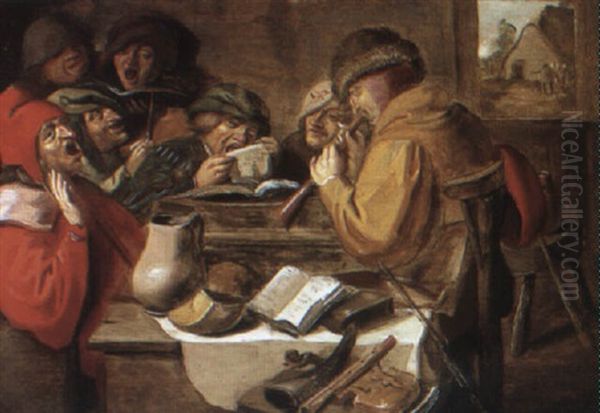 Boors In An Interior Oil Painting by Pieter de Bloot