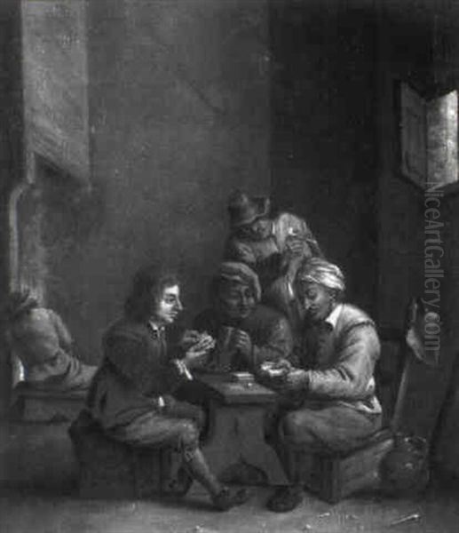 Tavern Interior With Men Playing Cards Oil Painting by Pieter de Bloot