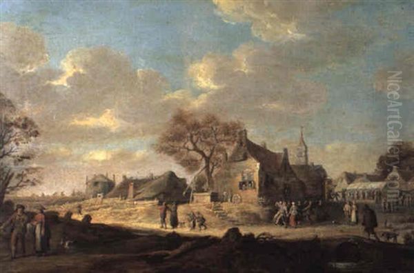 Peasants Walking Along A Village Street Oil Painting by Pieter de Bloot