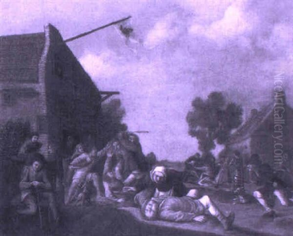 Peasant Fight Outside An Inn Oil Painting by Pieter de Bloot