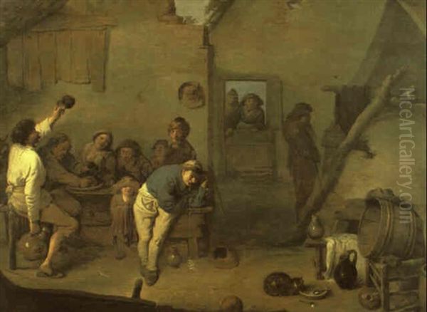 Peasants Carousing In A Tavern Interior Oil Painting by Pieter de Bloot