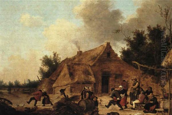 Peasants Making Merry Outside A Farmhouse Oil Painting by Pieter de Bloot