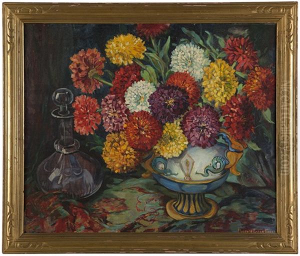 Still Life With Zinnias In A Vase Oil Painting by Florence Parker Bloser