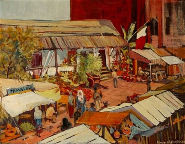 First Adobe  In Los Angeles Oil Painting by Florence Parker Bloser