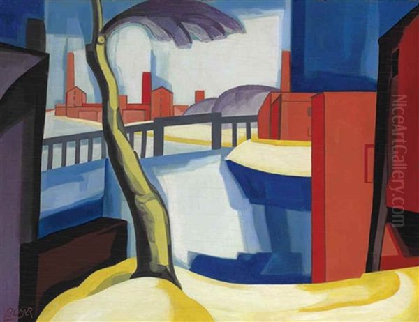 Triad Brilliant, Passaic River Hills Oil Painting by Oscar Florianus Bluemner