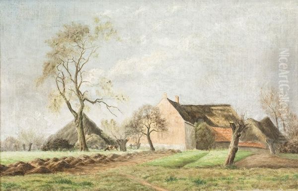 Landschaft Mit Gehoftim Fruhjahr Oil Painting by Gustave Albert