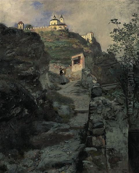 Blick Auf Das Benediktinerinnen-kloster Saben In Klausen (bezirk Bozen) Oil Painting by Hans Blum