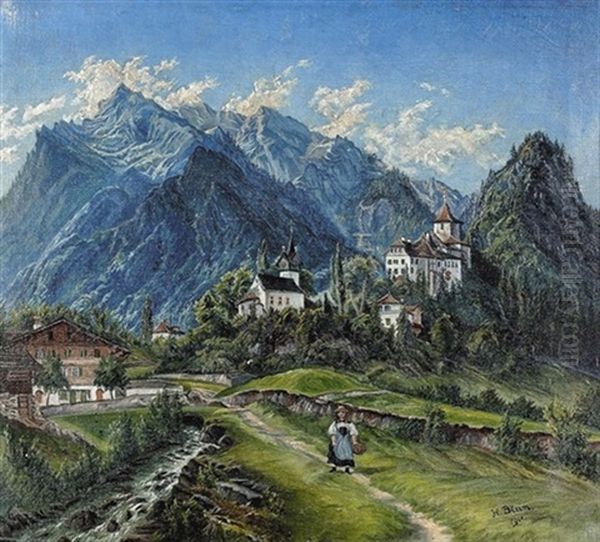 Ansicht Von Schloss Wimmis Oil Painting by Hans Blum