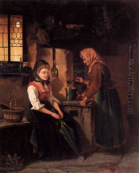 Bei Der Wahrsagerin Holt Sich Das Bauernmadchen Rat Oil Painting by Edmund Blume