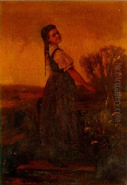 A Farm Girl Oil Painting by Edmund Blume