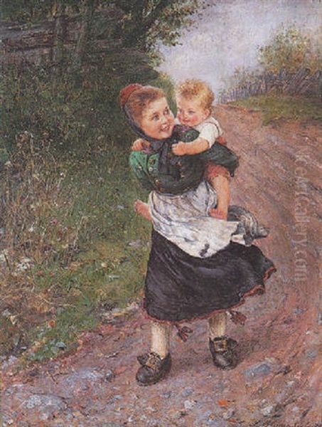 Huckepack Oil Painting by Ludwig Blume-Siebert