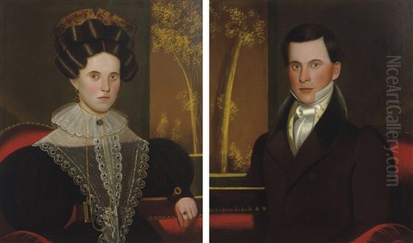 Pair Of Portraits Of A Lady And A Gentleman: Possibly Martha (coggswell) And Franklin Colburn Oil Painting by John Sherburne Blunt