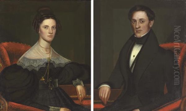 Portraits Of A Lady (+ Portrait Of A Gentleman; Pair) Oil Painting by John Sherburne Blunt