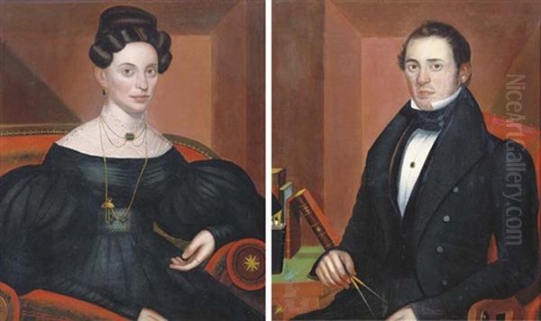 Portrait Of A Lady (+ Portrait Of A Gentleman; Pair) Oil Painting by John Sherburne Blunt