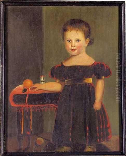 Portrait Of A Young Boy Wearing A Red Dress With Gold Sash, Sleeve Bands And Shoes Oil Painting by John Sherburne Blunt