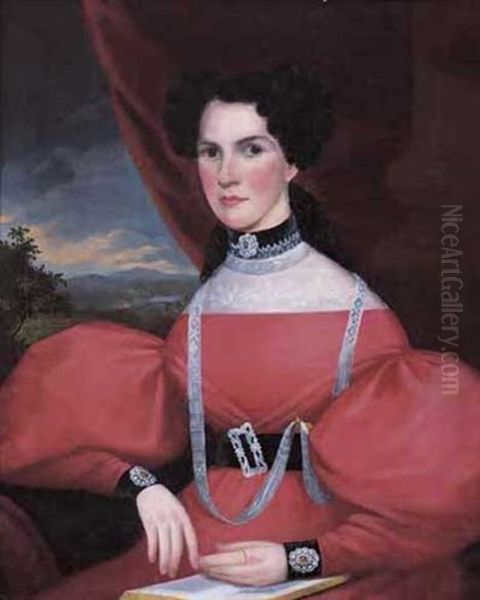 Portrait Of A Seated Lady Wearing A Red Dress With Lace And Jewelry Oil Painting by John Sherburne Blunt