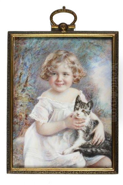 Portrait Of Young Girl With Cat Oil Painting by Morton H. Bly