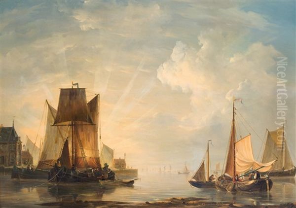 Abendstimmung Im Fischereihafen Oil Painting by Frans Jacobus van den Blyk