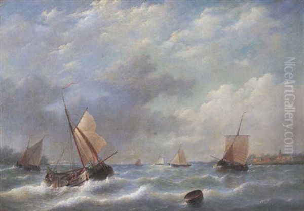 Marine: Segelboote Auf Bewegter See Oil Painting by Frans Jacobus van den Blyk