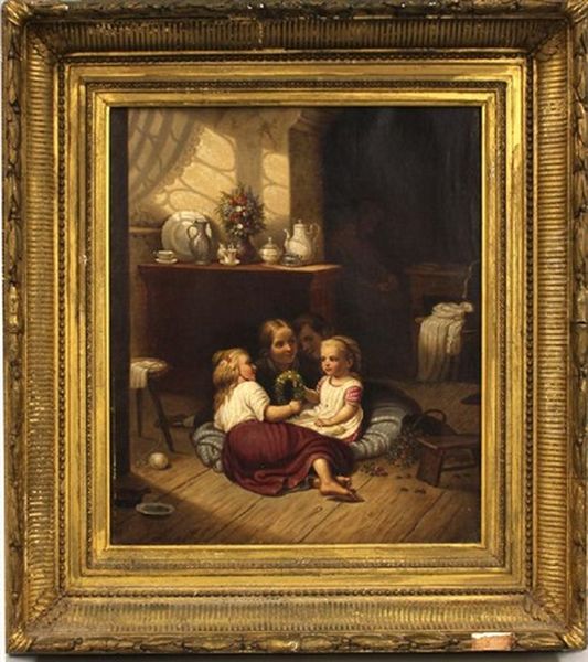 Interior With Children Tending To Sister Oil Painting by David Gilmour Blythe