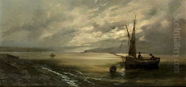 Marina Con Pescatori Oil Painting by Giacinto Bo