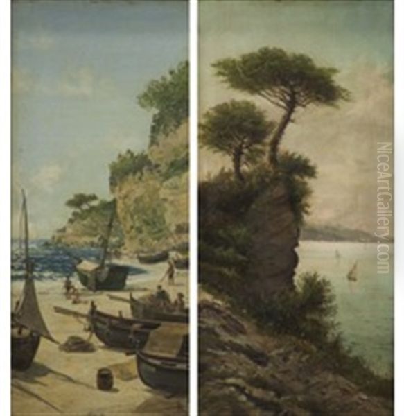 Scorci Con Marine (pair) Oil Painting by Giacinto Bo