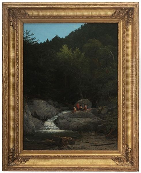 Hikers At A Waterfall Oil Painting by William G. Boardman