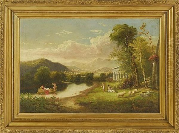 Classical Scene With Cherubs, A Temple Oil Painting by William G. Boardman