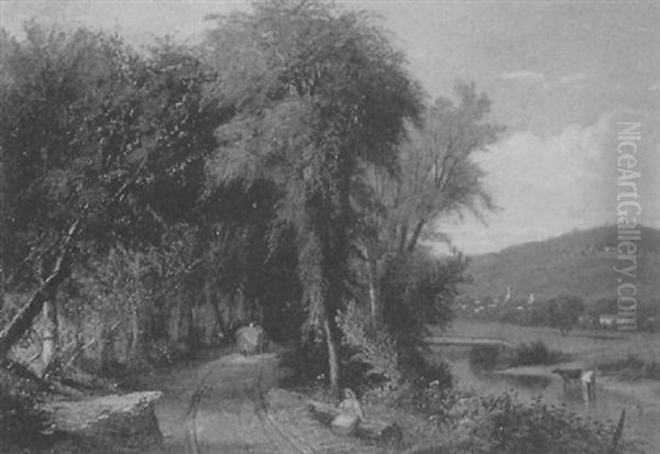 Haywagon On A River Road Oil Painting by William G. Boardman