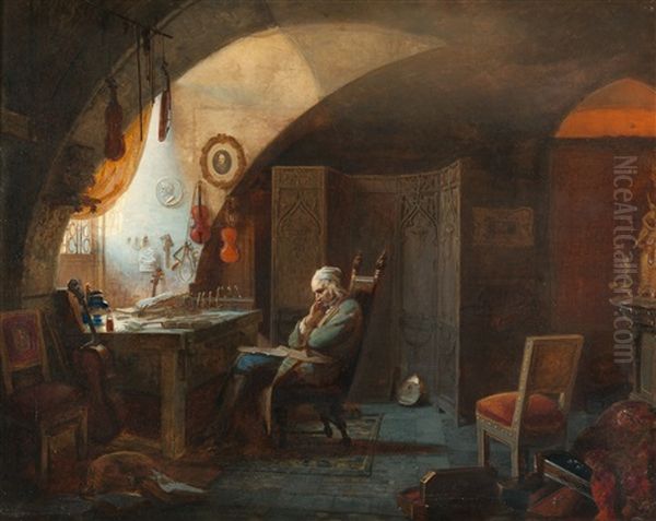 Antonio Stradivari In Seinem Atelier Oil Painting by Viktor Alekseevich Bobrov