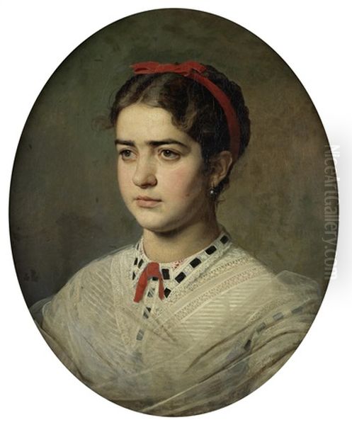 Portrait Of A Young Lady Oil Painting by Viktor Alekseevich Bobrov