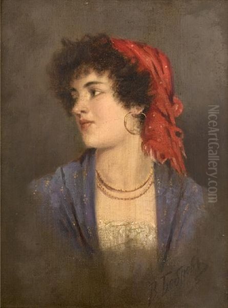 Portrait Of A Gypsy Beauty Oil Painting by Viktor Alekseevich Bobrov