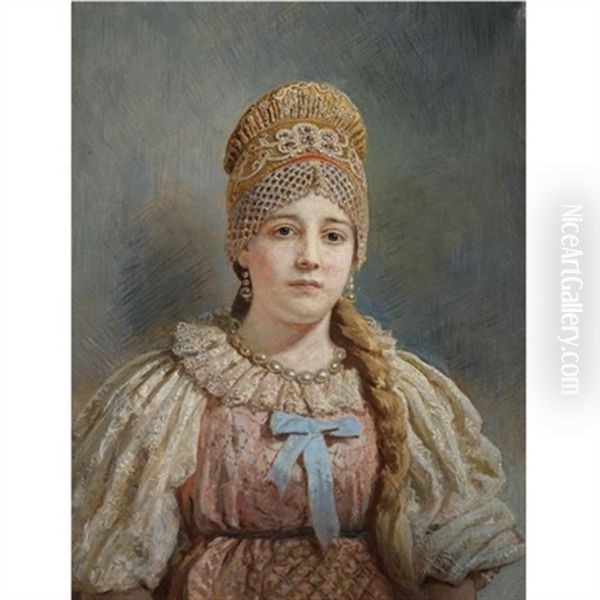 Boyarina Oil Painting by Viktor Alekseevich Bobrov